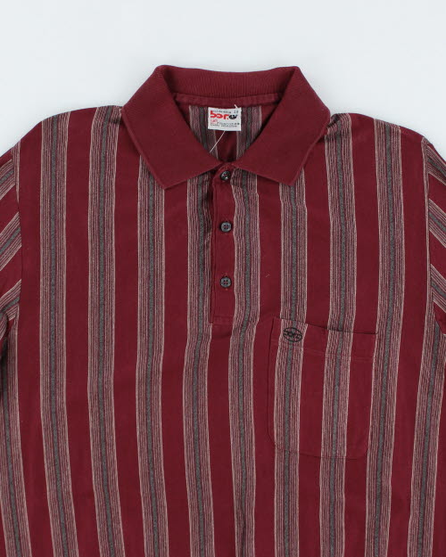 Vintage 90's Borg Striped Long-sleeve Polo Shirt - M