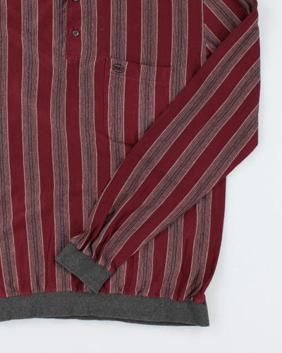 Vintage 90's Borg Striped Long-sleeve Polo Shirt - M