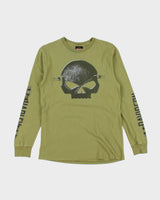 00s Harley Davidson Green Skull Long Sleeved T-Shirt - M