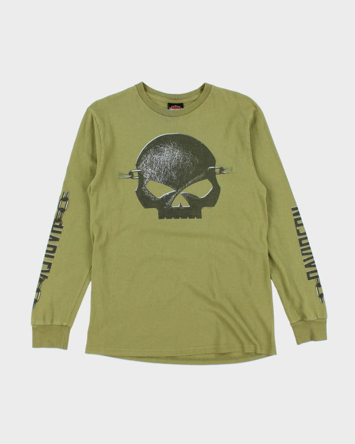 00s Harley Davidson Green Skull Long Sleeved T-Shirt - M