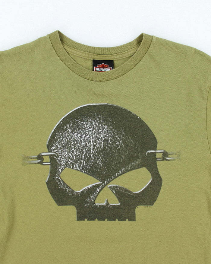 00s Harley Davidson Green Skull Long Sleeved T-Shirt - M