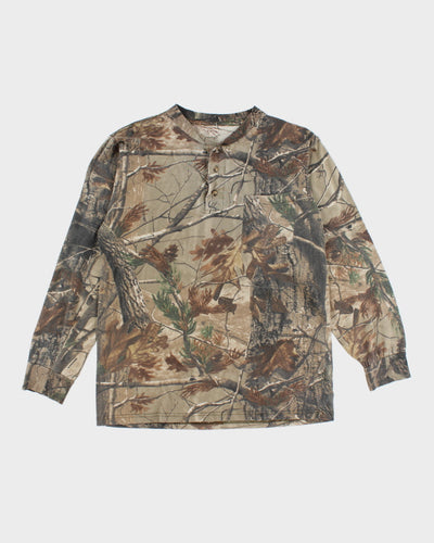 Y2k 00s Realtree Camouflage Quarter Button Long Sleeve T-shirt - M