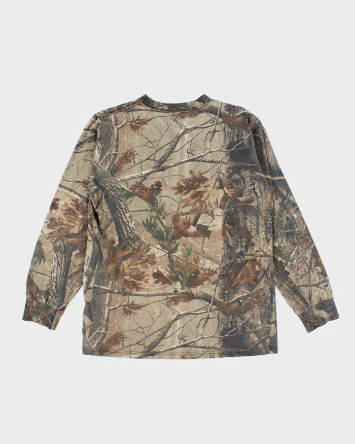 Y2k 00s Realtree Camouflage Quarter Button Long Sleeve T-shirt - M