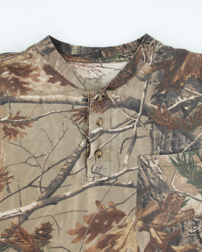 Y2k 00s Realtree Camouflage Quarter Button Long Sleeve T-shirt - M