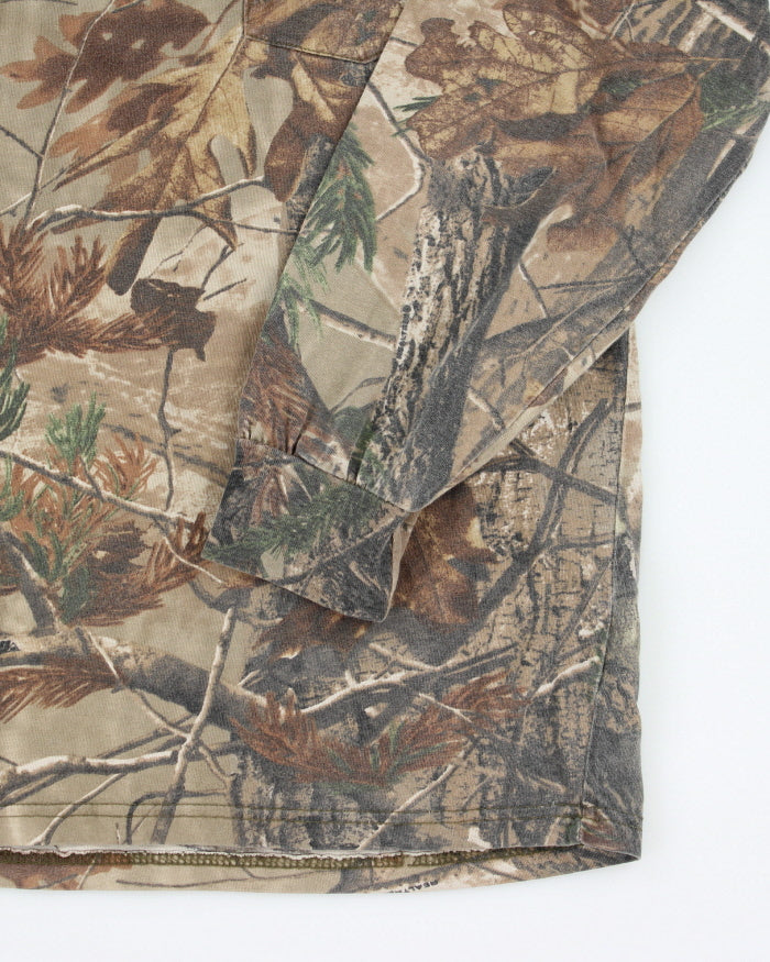Y2k 00s Realtree Camouflage Quarter Button Long Sleeve T-shirt - M