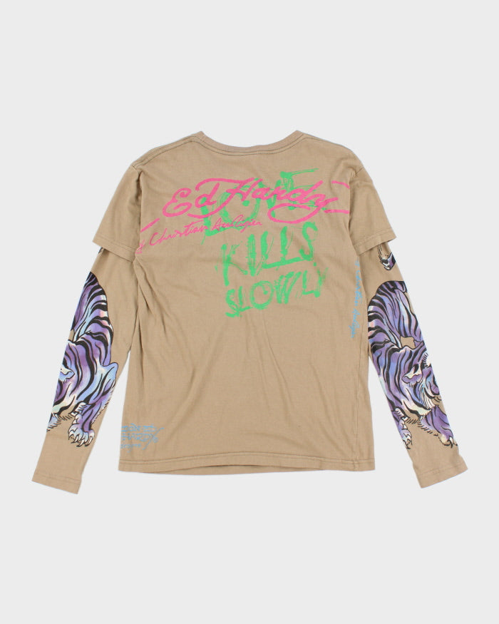 Y2k 00s Ed Hardy Rhinestone Graphic Long Sleeve T-shirt - S – Rokit