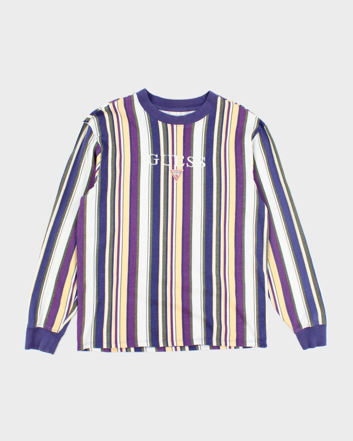 Vintage Guess Embroidered Long Sleeve Striped T-Shirt - S