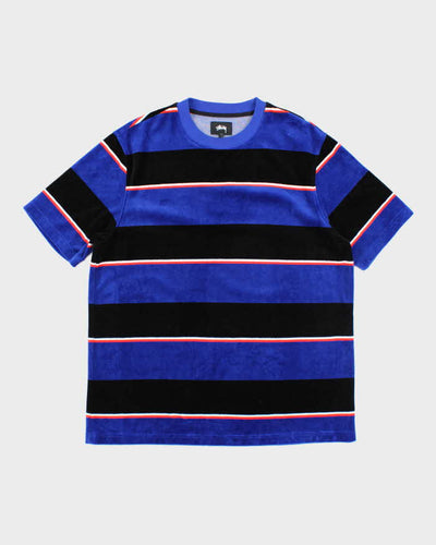 Vintage Stussy Striped Velour Short Sleeve T-Shirt - L