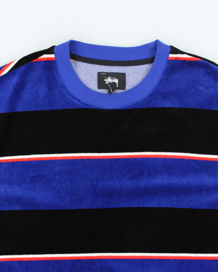 Vintage Stussy Striped Velour Short Sleeve T-Shirt - L