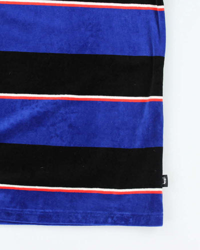 Vintage Stussy Striped Velour Short Sleeve T-Shirt - L