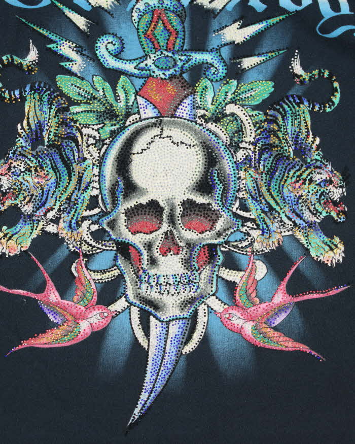 Vintage Y2K Ed Hardy Sequined Graphic Long-sleeved T-Shirt - XL