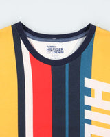 Tommy Hilfiger Big Spell Out Logo Striped T-Shirt - XL