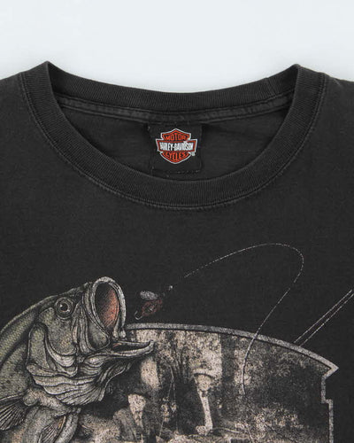 Vintage Harley Davidson Fishing Graphic T-Shirt - L