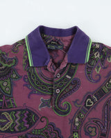 Vintage 00s Etro Paisley Pattern Polo Shirt - XL