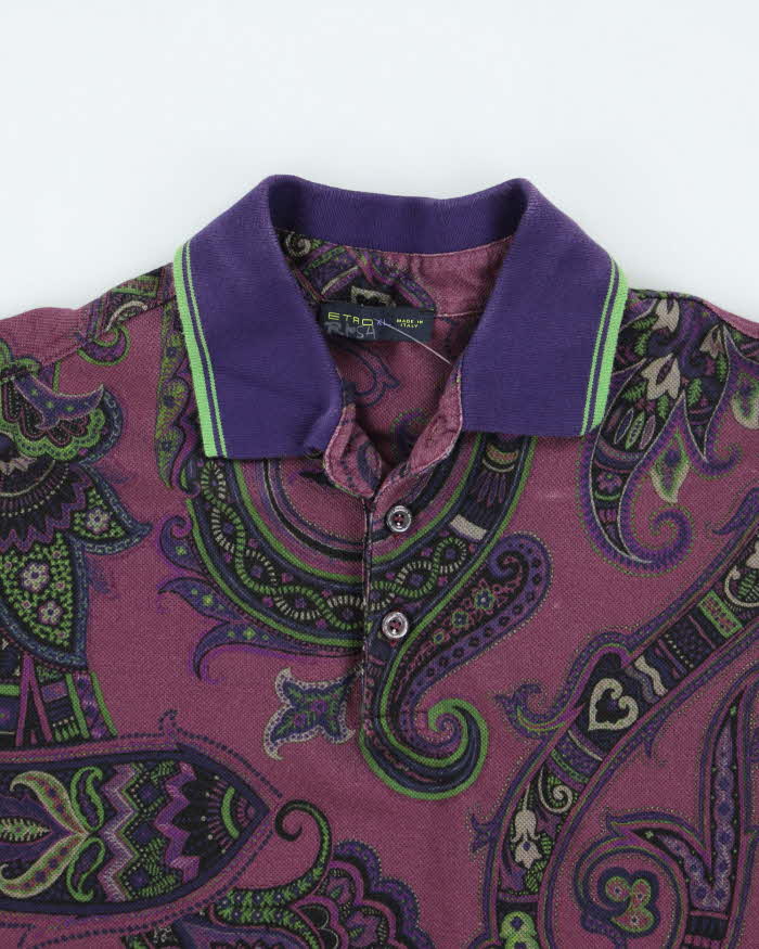 Vintage 00s Etro Paisley Pattern Polo Shirt - XL