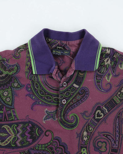 Vintage 00s Etro Paisley Pattern Polo Shirt - XL
