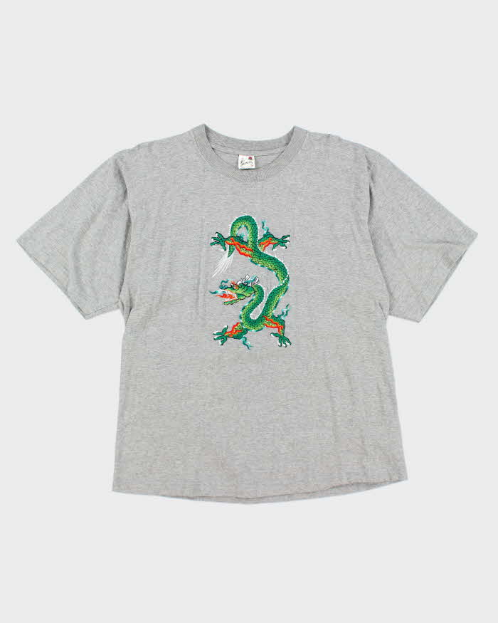 Vintage 90's Dragon Embroidered Oversized T-Shirt - XL