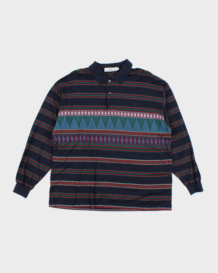 Vintage 90's Balenciaga Patterned Long-sleeved Polo Shirt - L