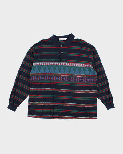 Vintage 90's Balenciaga Patterned Long-sleeved Polo Shirt - L