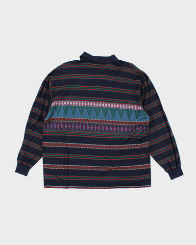 Vintage 90's Balenciaga Patterned Long-sleeved Polo Shirt - L