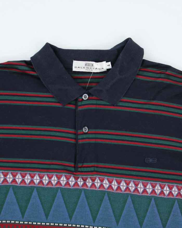 Vintage 90's Balenciaga Patterned Long-sleeved Polo Shirt - L