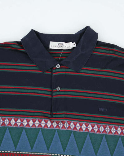 Vintage 90's Balenciaga Patterned Long-sleeved Polo Shirt - L