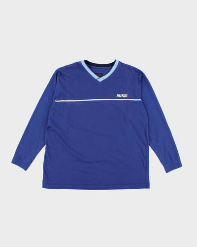 Vintage 90's Nike V-Neck Embroidered Logo Long-sleeved T-Shirt - L