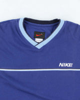 Vintage 90's Nike V-Neck Embroidered Logo Long-sleeved T-Shirt - L