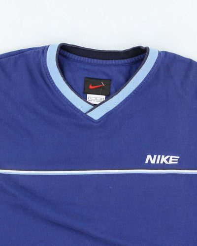 Vintage 90's Nike V-Neck Embroidered Logo Long-sleeved T-Shirt - L