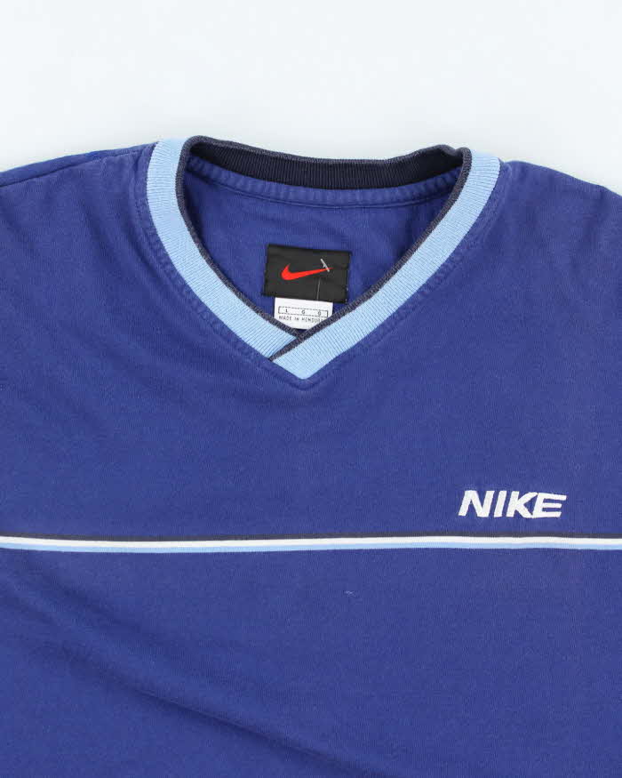 Vintage 90's Nike V-Neck Embroidered Logo Long-sleeved T-Shirt - L