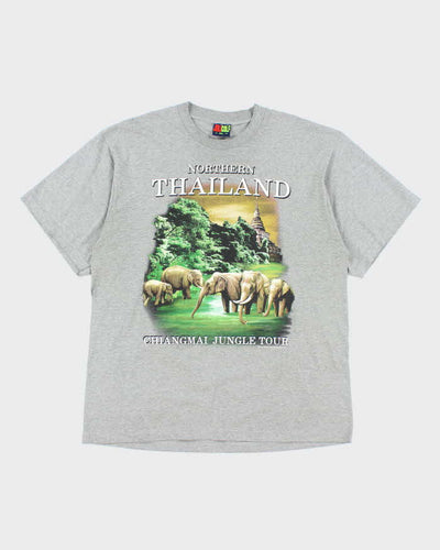 Vintage Y2K Northern Thailand Elephants Souvenir Graphic T-Shirt - XL