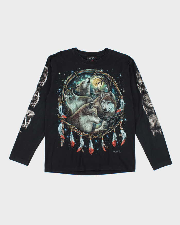 Vintage Y2K Wolf Pack Graphic Long-sleeve T-Shirt - M