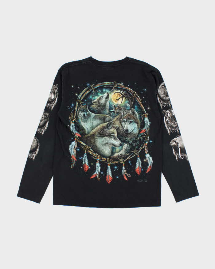 Vintage Y2K Wolf Pack Graphic Long-sleeve T-Shirt - M