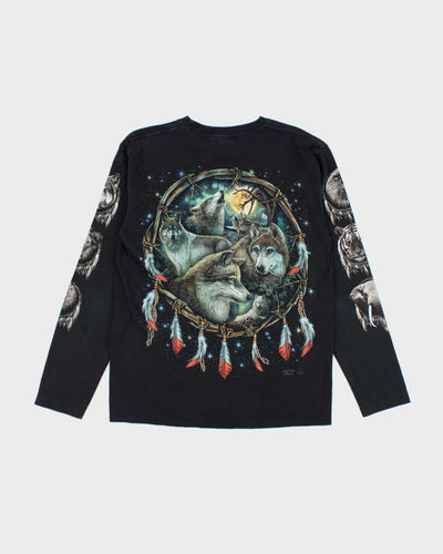 Vintage Y2K Wolf Pack Graphic Long-sleeve T-Shirt - M