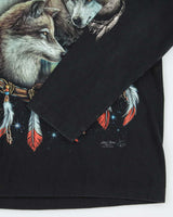 Vintage Y2K Wolf Pack Graphic Long-sleeve T-Shirt - M