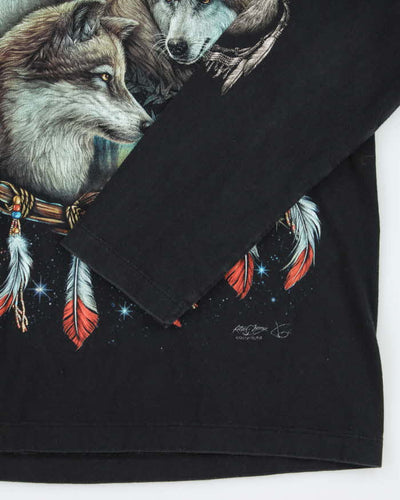 Vintage Y2K Wolf Pack Graphic Long-sleeve T-Shirt - M