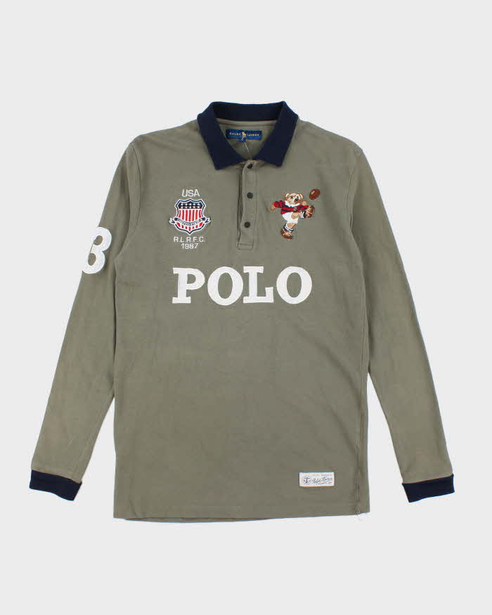 Vintage 2000's Ralph Lauren Polo Embroidered Bear Long-sleeved Polo Shirt - M