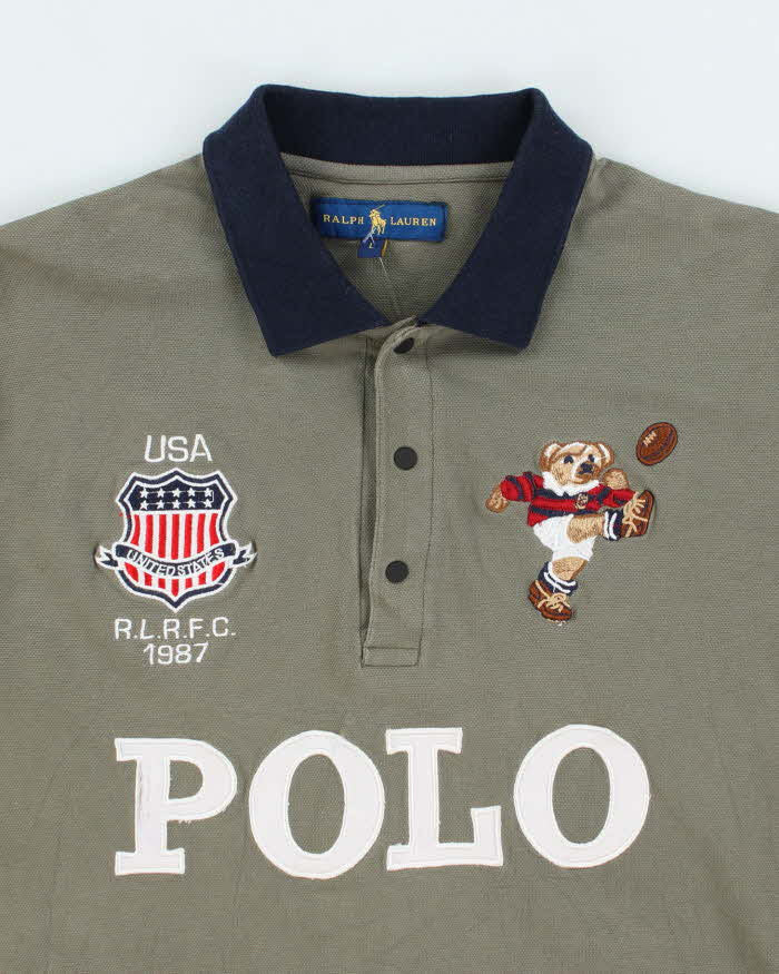 Vintage 2000's Ralph Lauren Polo Embroidered Bear Long-sleeved Polo Shirt - M