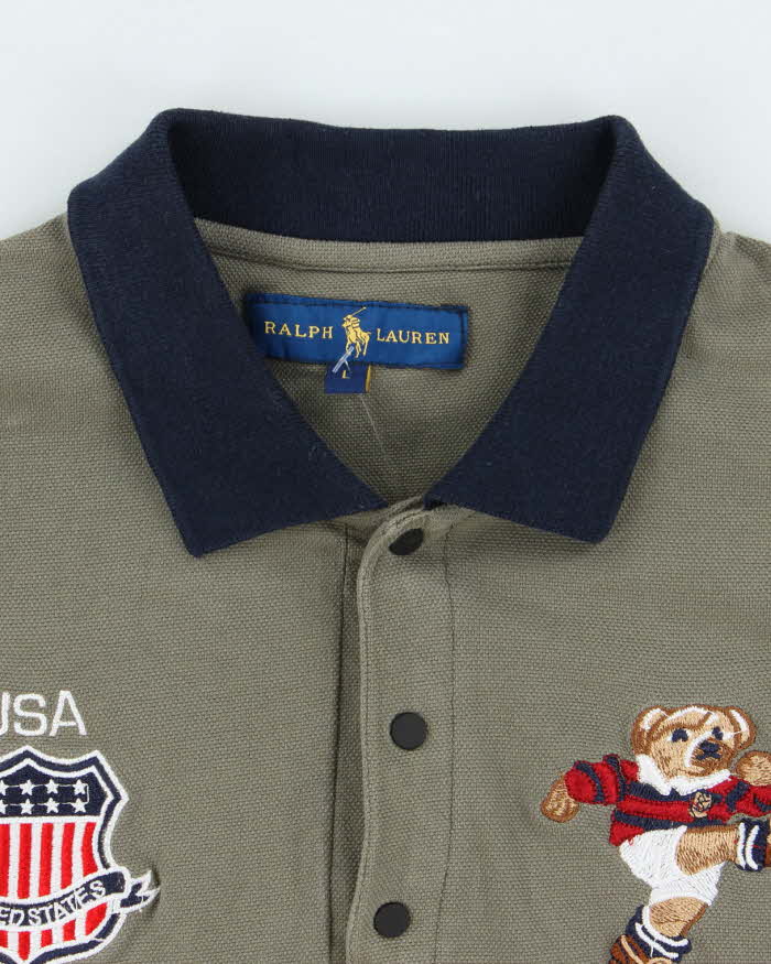 Vintage 2000's Ralph Lauren Polo Embroidered Bear Long-sleeved Polo Shirt - M
