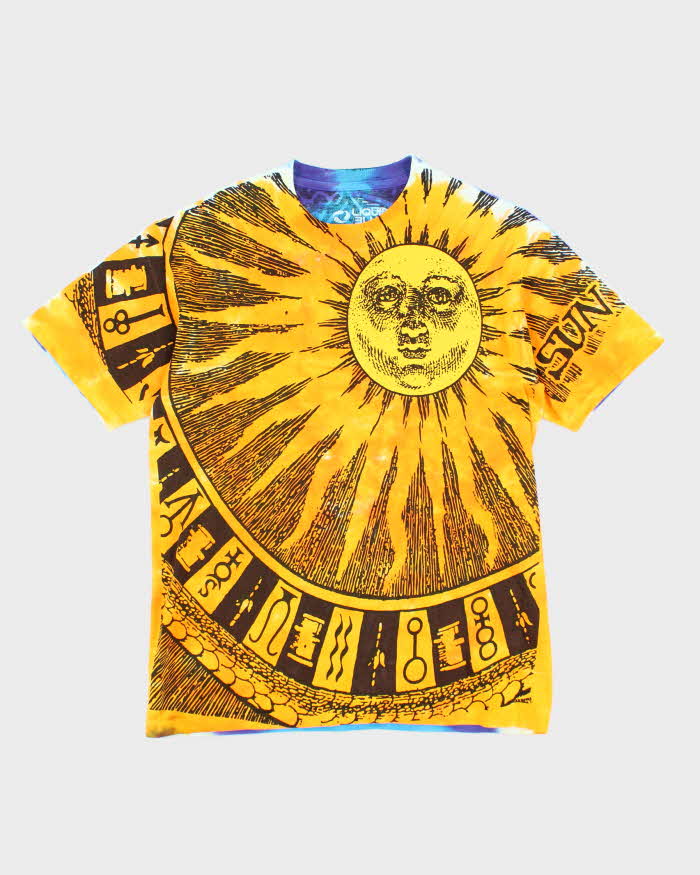 Vintage 2000's Liquid Blue All Over Print Sun Graphic T-Shirt - M
