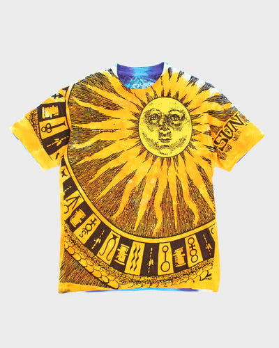 Vintage 2000's Liquid Blue All Over Print Sun Graphic T-Shirt - M