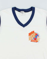Vintage 80's Wing Ding Biker Graphic V-Neck T-Shirt - L