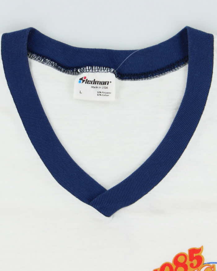 Vintage 80's Wing Ding Biker Graphic V-Neck T-Shirt - L