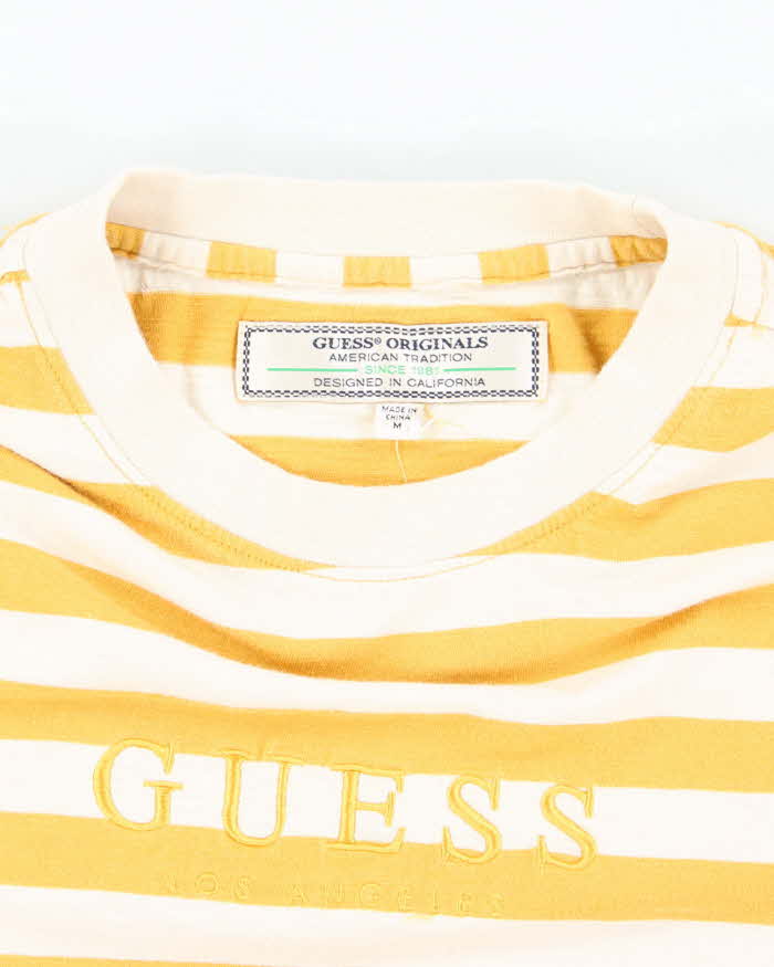 Vintage 90's Guess Embroidered Striped T-Shirt - M