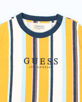Vintage 90's Guess Striped Embroidered Logo T-Shirt - L