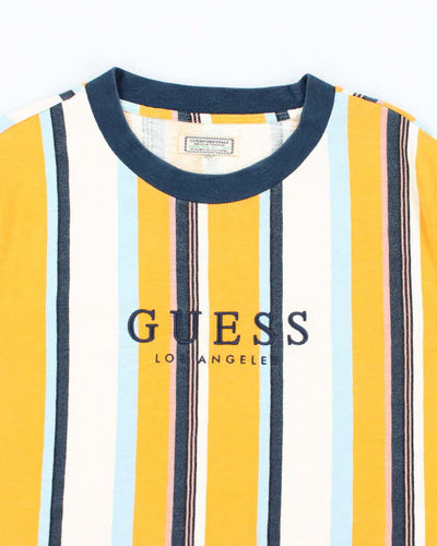 Vintage 90's Guess Striped Embroidered Logo T-Shirt - L