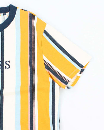 Vintage 90's Guess Striped Embroidered Logo T-Shirt - L