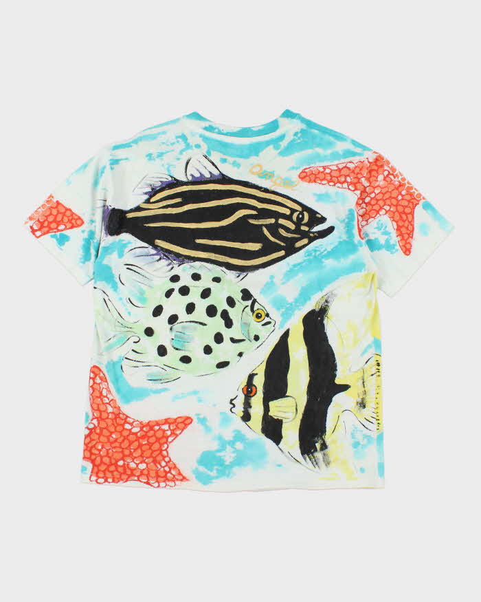 Vintage 90's Single Stitch Painted Fishes All Over Print T-Shirt - M