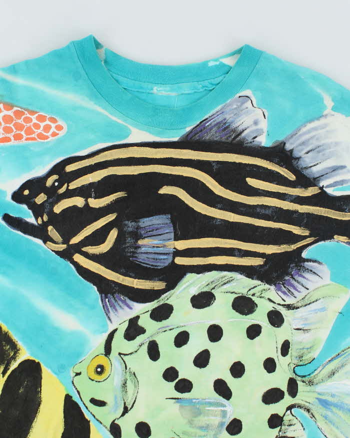 Vintage 90's Single Stitch Painted Fishes All Over Print T-Shirt - M
