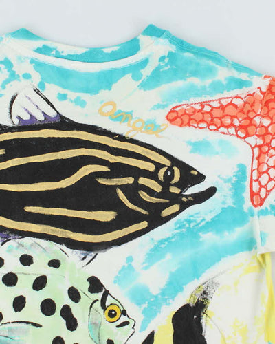 Vintage 90's Single Stitch Painted Fishes All Over Print T-Shirt - M